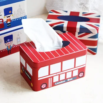 

1PC Zakka Home Furnishing Tissue Box Home British Style Iron Tin Tissue Box ENL 009