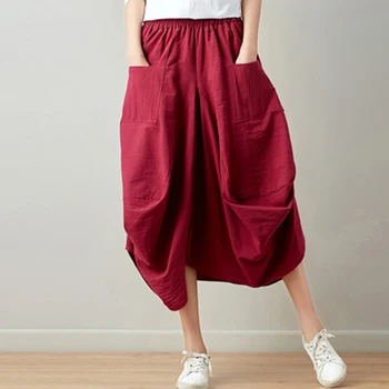 

2018 Formal Plus Size Skirt Spring Summer Women Cotton Linen Loose Skirts Fashion Female Elastic Waist Long Vintage Skirts F210