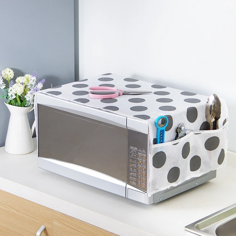 Microwave Oven Cover Hood Home Dust Proof Organizer With Two Storage