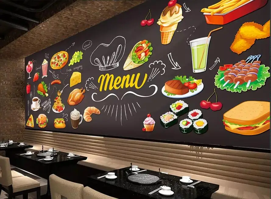 Beibehang пользовательские обои HD ручная роспись западный ресторан бургер пицца курица крылья фаст-фуд ресторан стены 3d обои