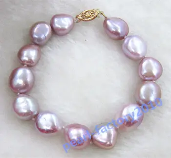 

NATURAL 12x13MM SOUTH SEA GENUINE purple PEARL BRACELET 14K GOLD CLASP 42%