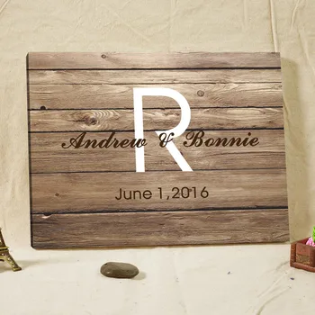 

Custom Names Initials Wedding Guestbook Alternative Welcome Board Keepsake Personalized Canvas Print Rustic Wedding Decorations