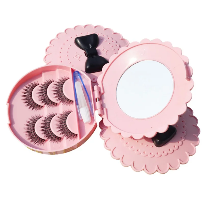 

Hot! Cute Round Pink False Eyelash Storage Box Fake Eye Lashes Box Cute Bowknot Shaped Japanese Style Comestic For Make Up