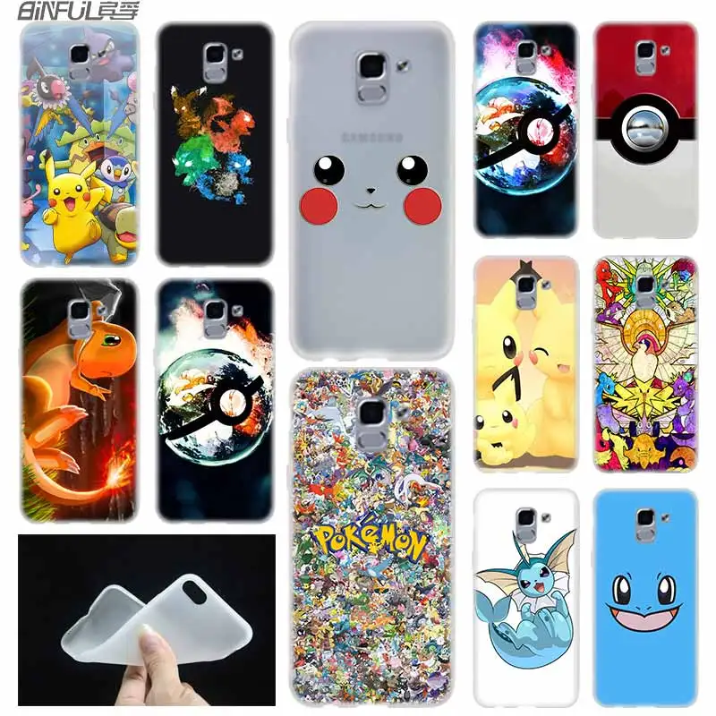 

Anime Pokes pokemons ball friends case Cover TPU Coque For Samsung Galaxy J6 J8 J3 J5 J7 J4 J2 Plus 2018 2016 2017 EU Prime Ace