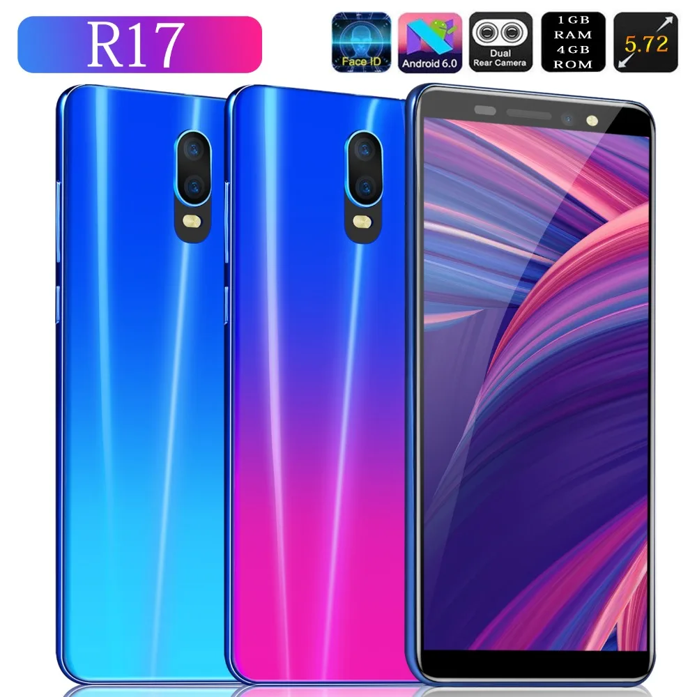

Cheapest 3G WCDMA Smart Phone R17 MTK6580 Android 6.0 1GB+8GB Dual Sim Mobile Phone 5.72 Inch Screen Face Unlocked Mobile phone