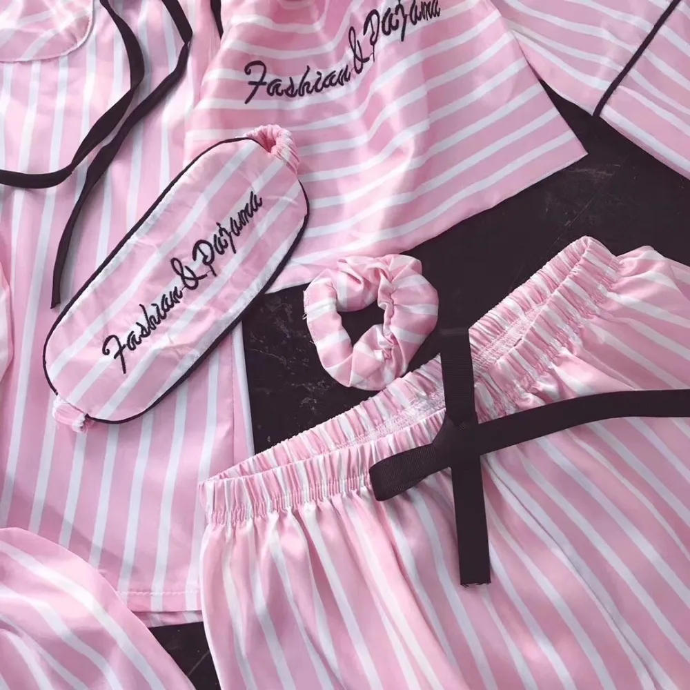 JRMISSLI пижамы женские 7 шт. розовые пижамы наборы атласное шелковое Сексуальное белье домашняя одежда пижамы пижамный комплект Пижама для женщин