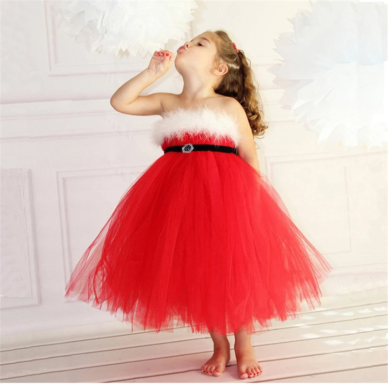 

TEAEGG Girl Princess Dress Lovely Girls Long Red Christmas Dresses Baby Girl Tulle Lace Dress Cosplay Costumes for Kids Carnival