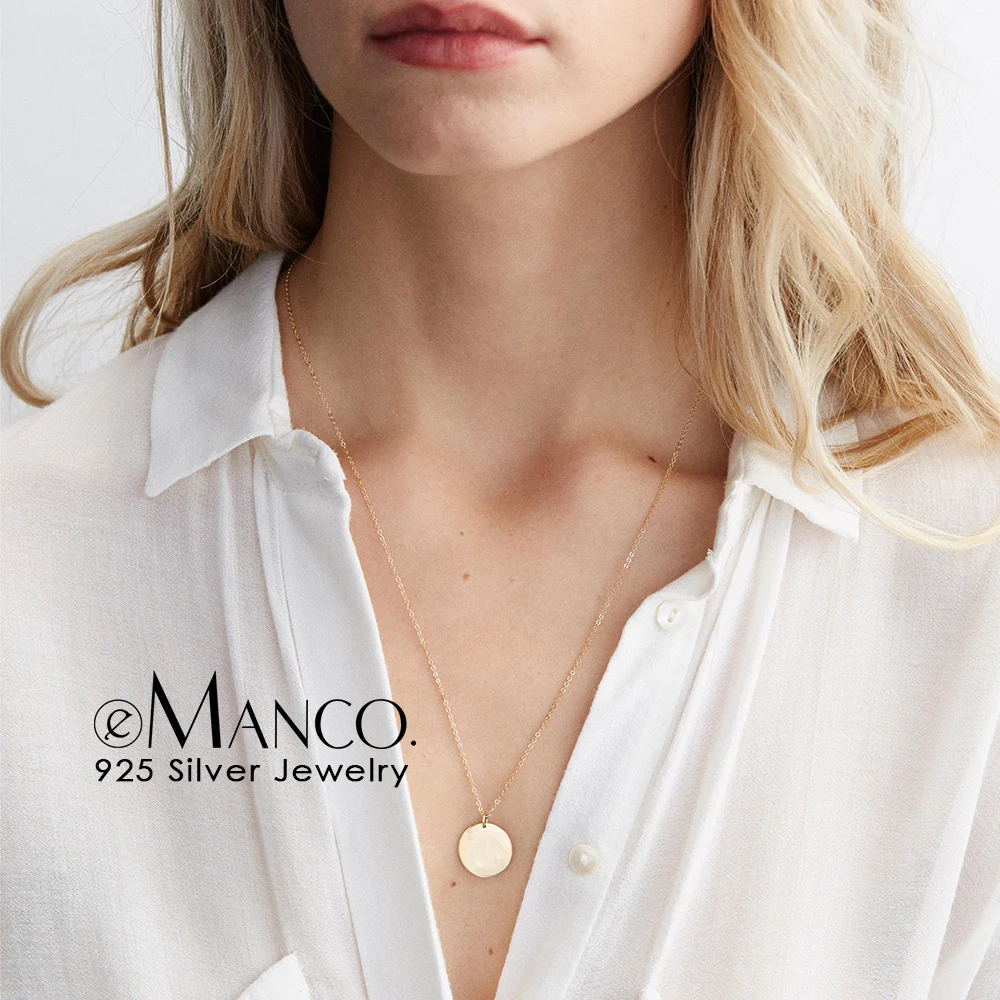 

e-Manco 925 Sterling Silver Necklace for women Round Geometric Pendants Necklace women Dainty Simple Choker Necklace Jewelry