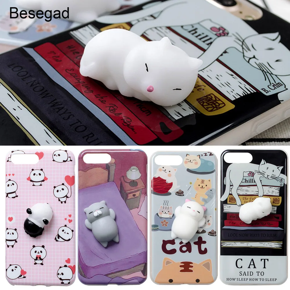 

Besegad Silicone Super 3D Cat Squeeze Squishy Slow Rising TPU Protector Case Cover Skin Shell for Apple iPhone 6 6S S 7 8 Plus