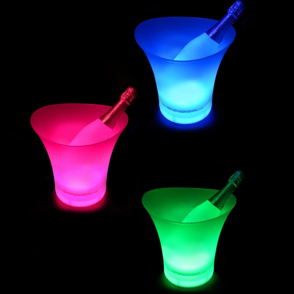 7 цветов светодиодный 5L водонепроницаемый, пластиковый, светодиодный ведро льда цветные бары, ночные клубы СВЕТОДИОДНЫЙ Свет Шампанское пиво ведро бары Ночные Вечерние