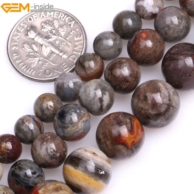 

6mm-10mm Round Natural Gray Morocco Red Lace Agates Beads for Jewelry Making Strand 15 Inches Necklace DIY Gem-inside