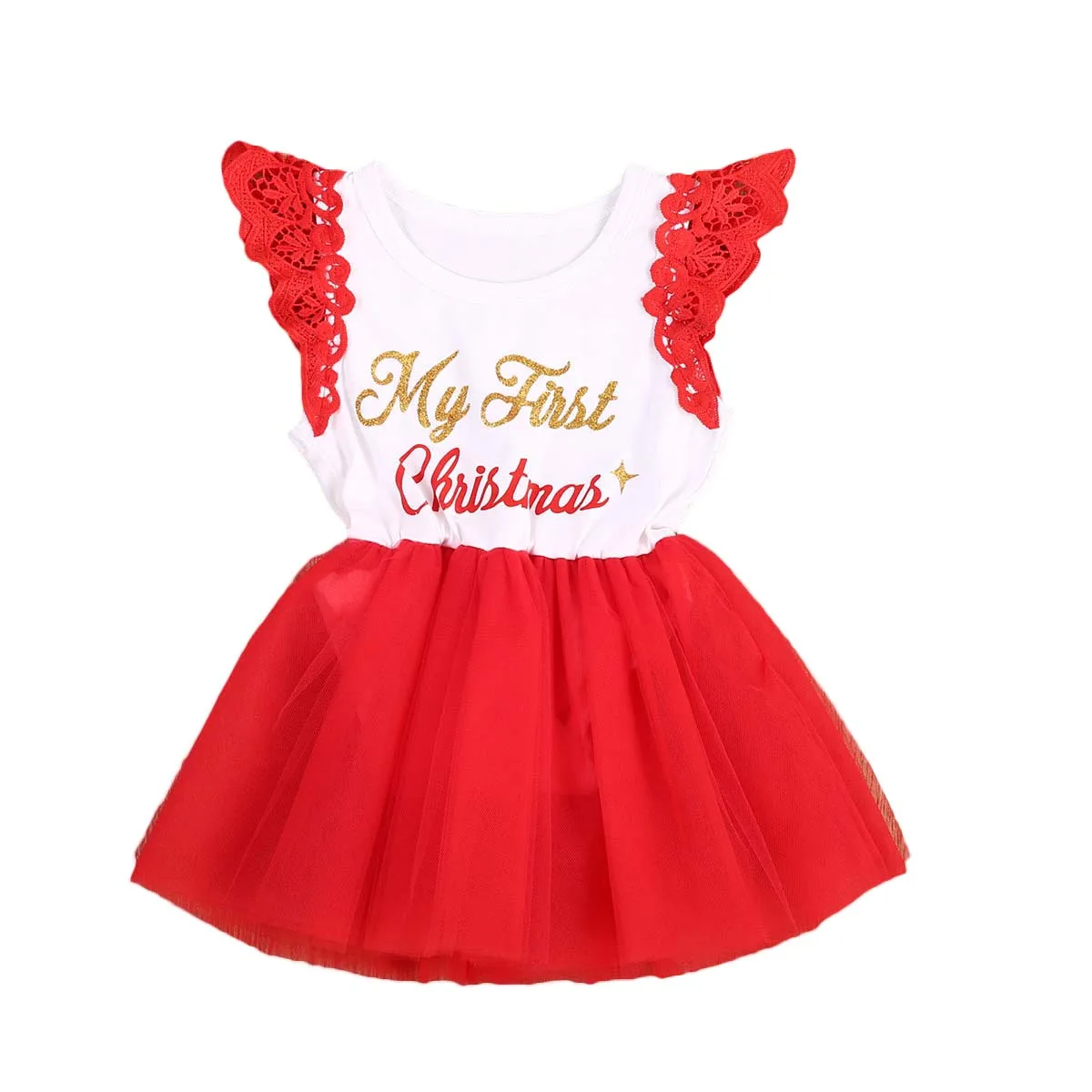 Pudcoco 2017 New Christmas Baby Girls Romper Cute Letter Lace Off shoulder Princess Red Romper Jumpsuit for baby first christmas