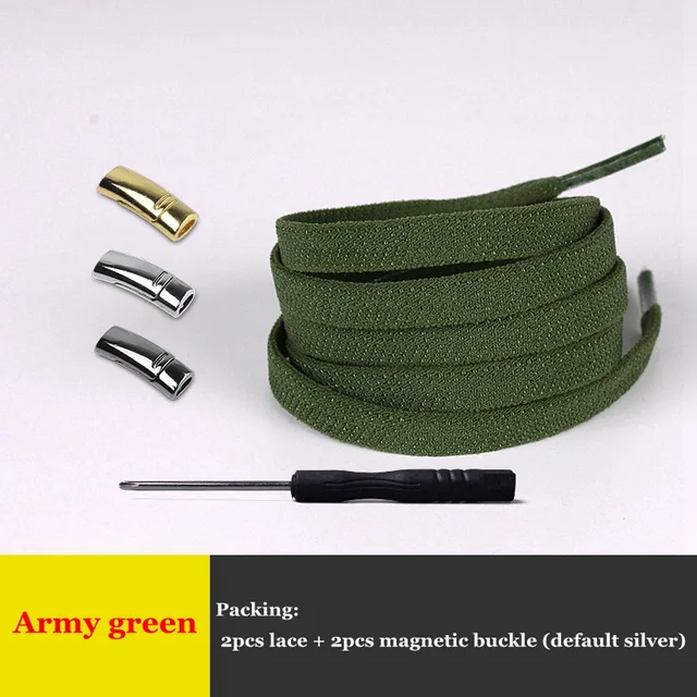 1Pair Elastic Magnetic 1Second Locking ShoeLaces Creative Quick No Tie Shoe laces Kids Adult Unisex Shoelace Sneakers Shoe Laces Army green