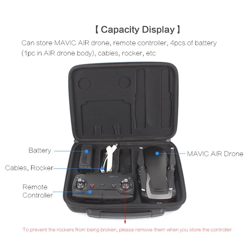 

DJI Mavic Air PU Bag Portable Box for Storaging Drone Body/Controller with Rockers/Batteries/Cables DJI Carry Case