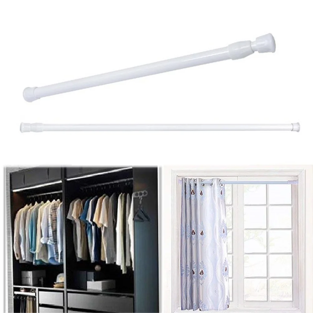 

Adjustable Bathroom Shower Curtain Rods Curtain Pole Extendable Telescopic Rod Rail Hanger Spring Loaded Cloth Holder