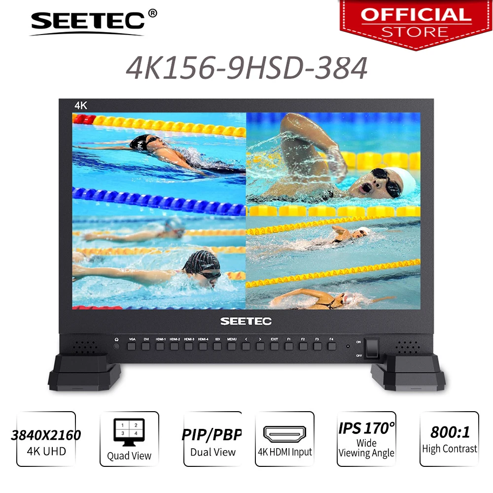 Монитор трансляции Seetec 4K156 9HSD 384 15 6 дюйма IPS UHD 3840x2160 4K с 3G SDI HDMIx4 Quad Разделенный