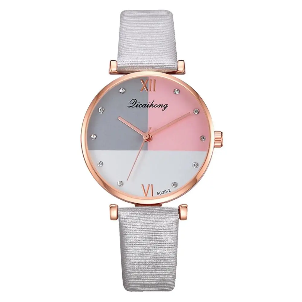 Licaihong Роскошные модные женские часы простые три цвета плоский Циферблат PU ремень кварцевые женские часы подарок наручные часы Reloj - Цвет: Серебристый