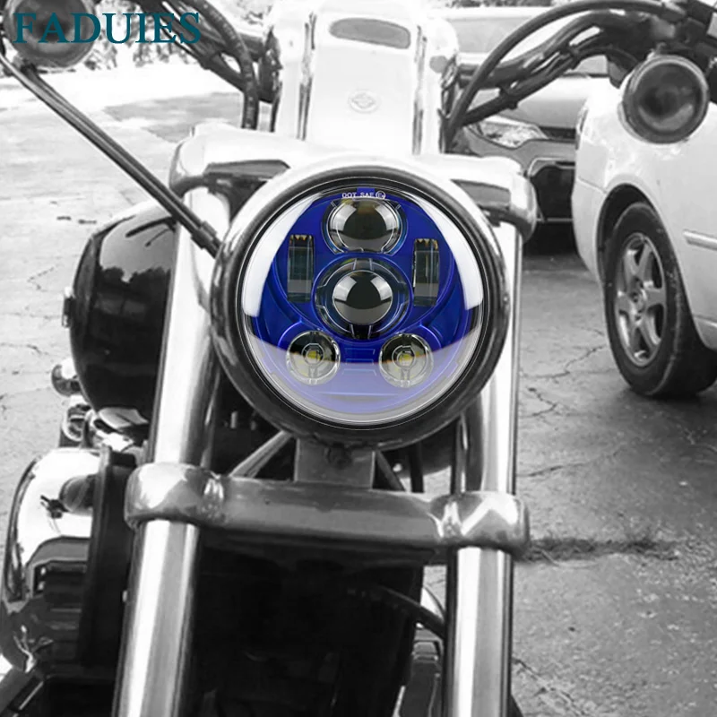 FADUIES Blue 5 75 &quot5-3/4&quot мотоциклетная светодиодная фара 45 Вт для Harley Sportster Iron 883 Dyna Street