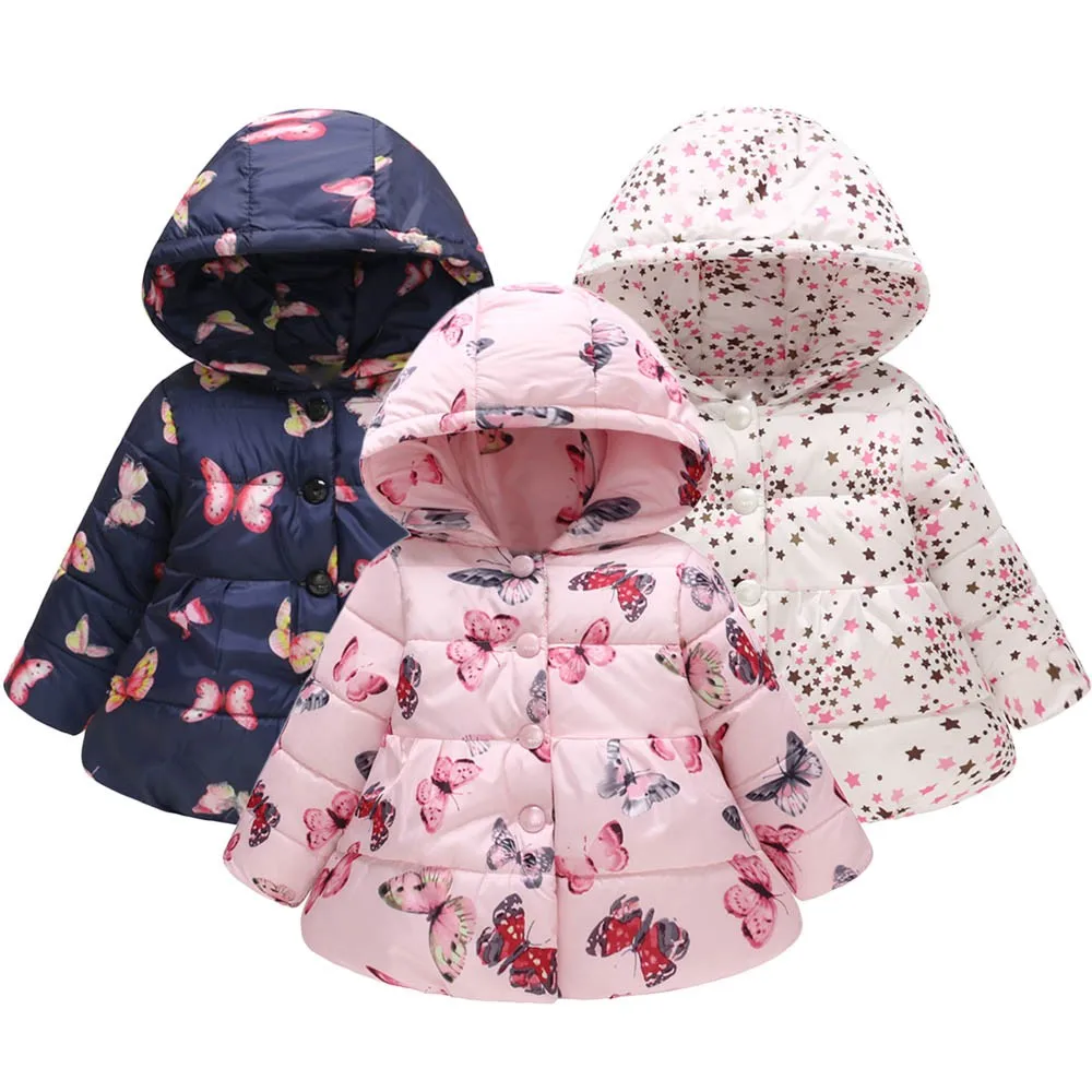 Toddler Baby Girls Kids Winter Warm Hooded Coat Butterfly Jacket Outerwear New 