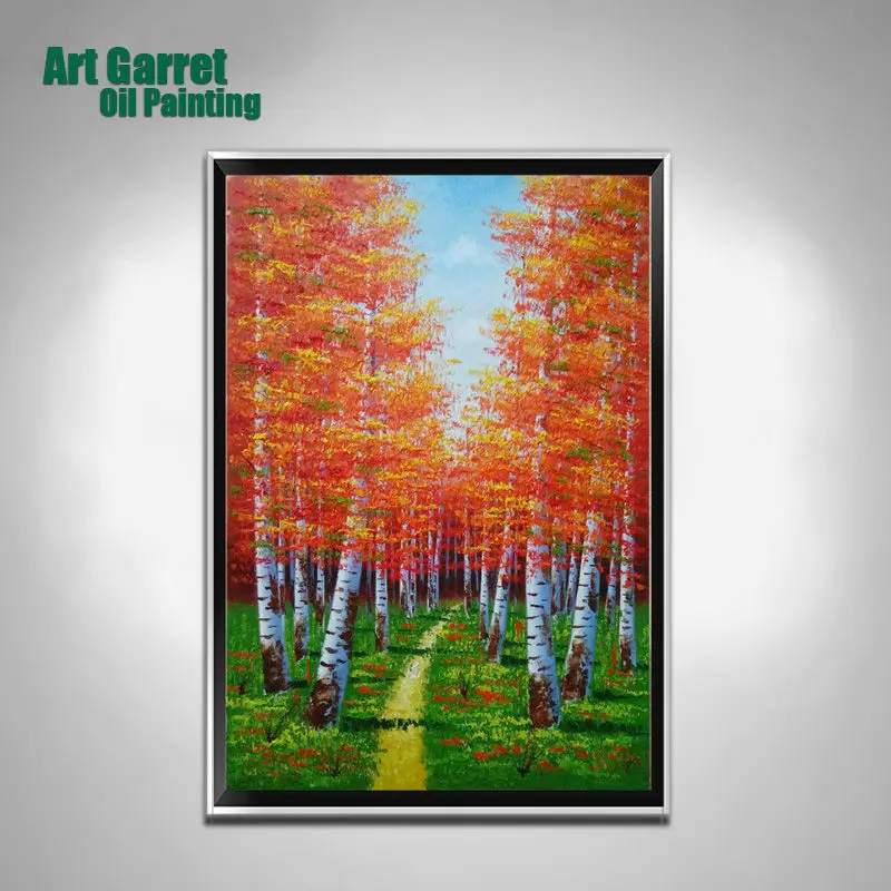 

100% Hand-painted Landscape oil painting On Canvas modern canvas wall art White Birch Forest For Living Room