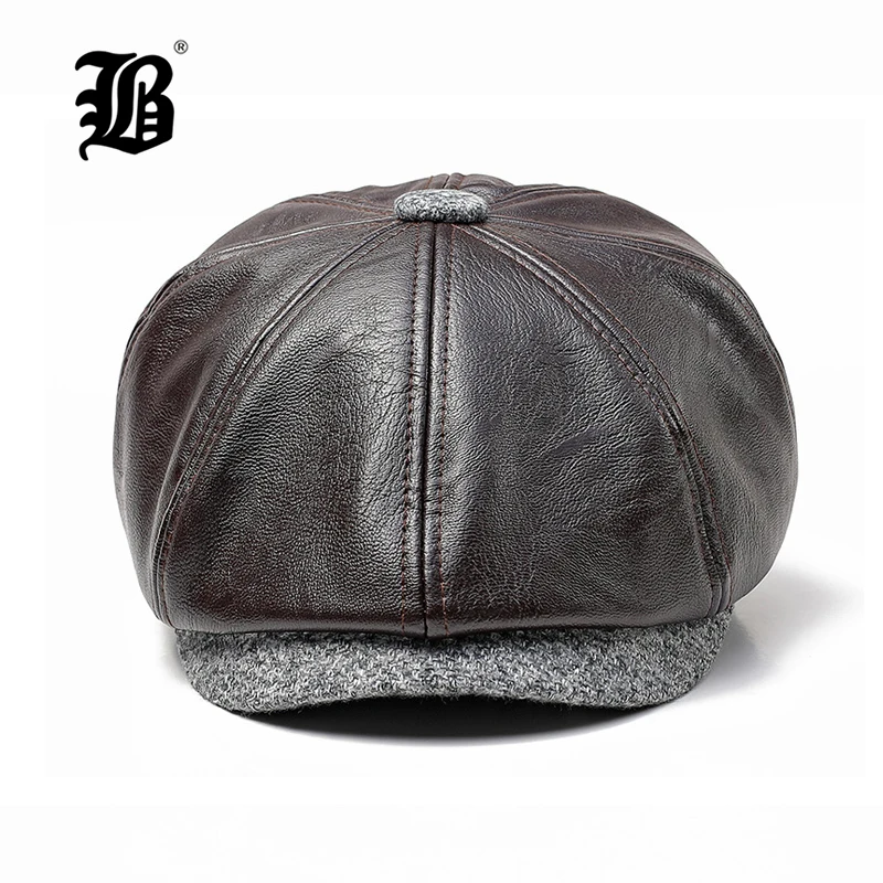 [FLB] Fashion Beret Hat Casquette Faux Leather Cap Cotton Hats For Men