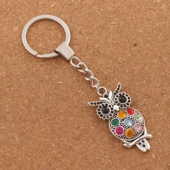

Colorful Crystal Owl Pendant Key Ring 30mm 15pcs zinc alloy Keychain Key Rings K1598