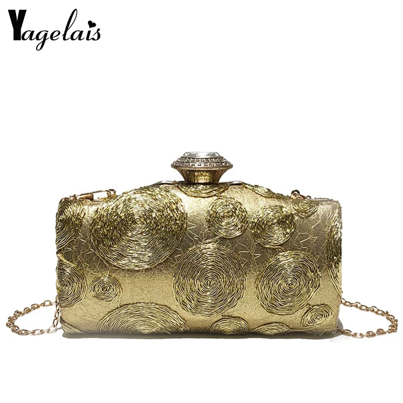

2018 Wedding Party Clutch Women Gold Crystal Party Bags Golden Color Handbag Small Hand bag Female Elegant Money Purse