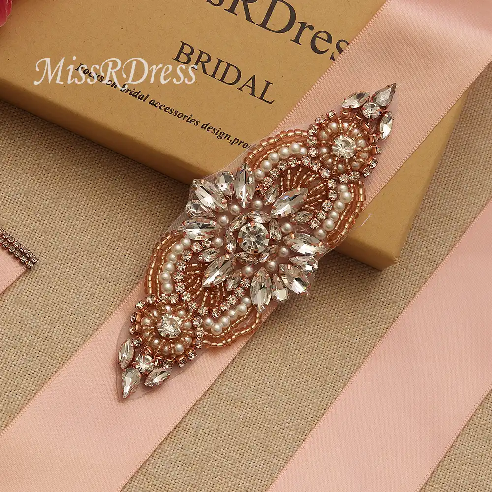 MissRDress кристалл пояс невесты элегантный жемчуг свадебный пояс розовое золото стразы свадебные Sash для Свадебные аксессуары JK844 - изображение