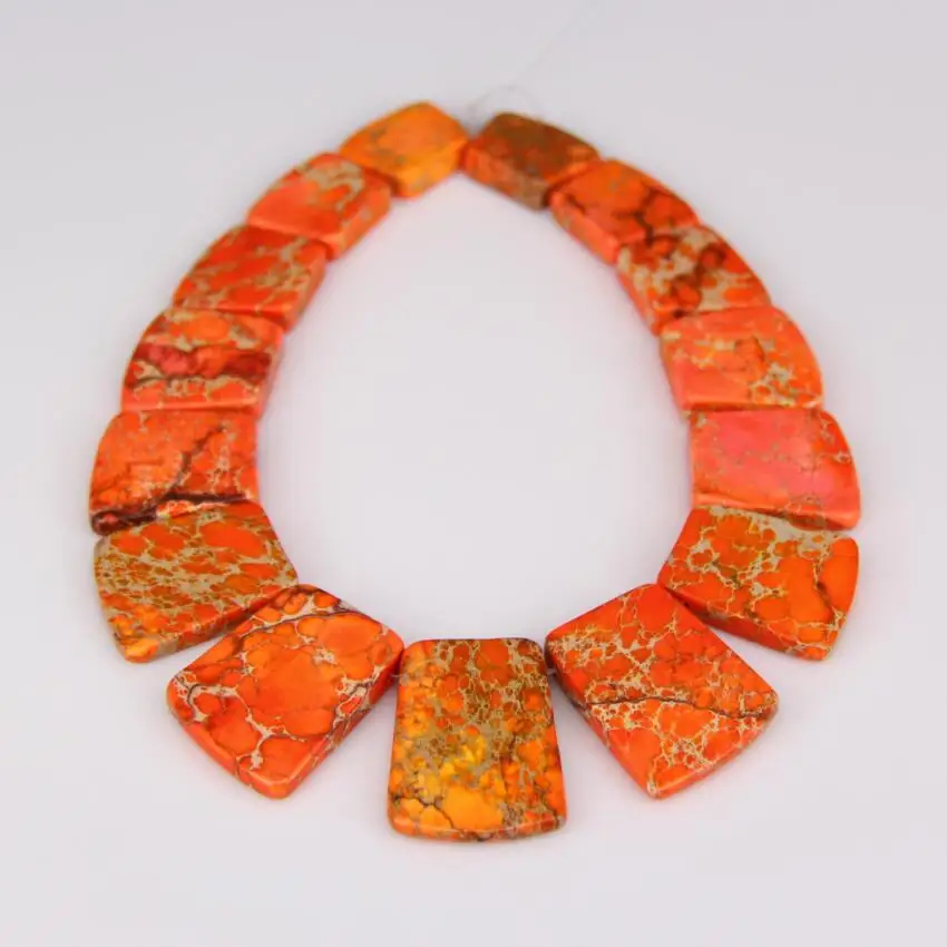 Orange Sea Sediment Stone Graduated Flat Square Beads Gem ...