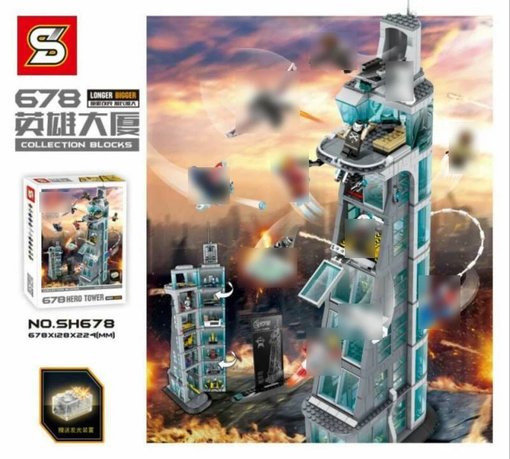 

SH678 1209pcs SuperHeroes Ironman Upgraded Avengers Alliance Tower Building Block Bricks Toys for boy kids gift legoings
