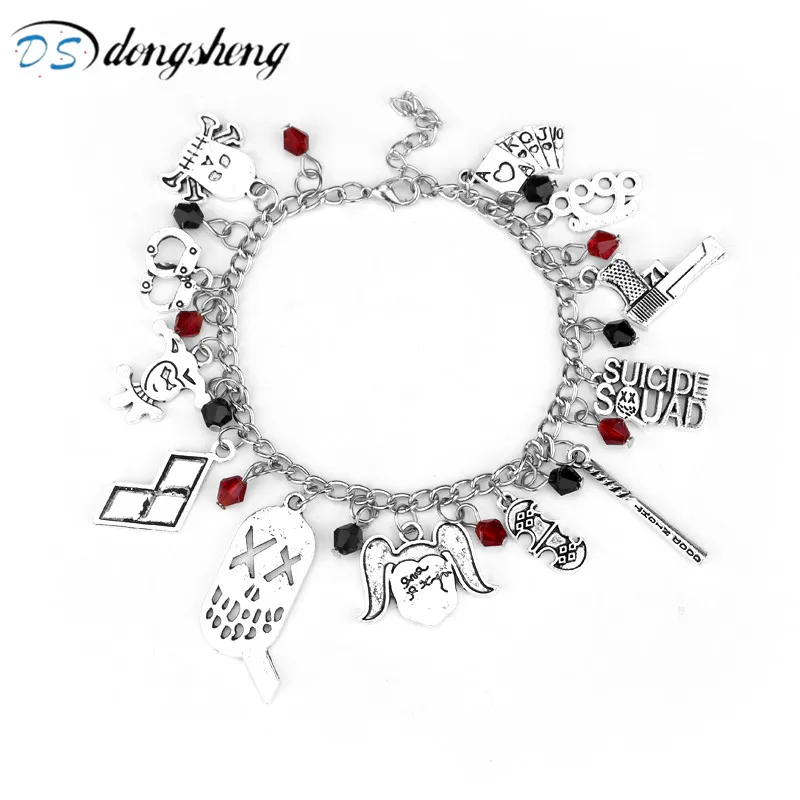 

dongsheng Comics Suicide Squad Harley Quinn Charm Bracelet Silver Plated Bat Baseball Wristbands Bracelets for Women Jewelry-10
