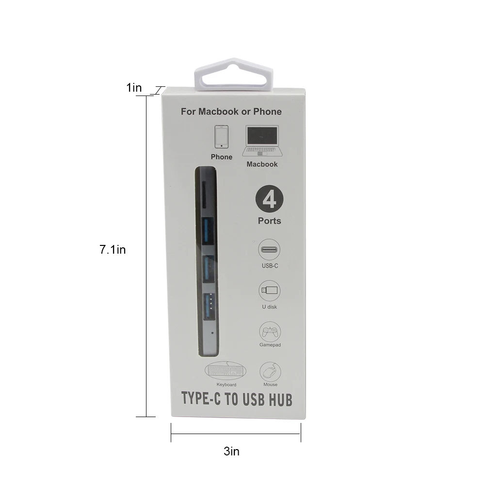 4 In 1 Hub USB3.0 TF Card Reader To Type-C