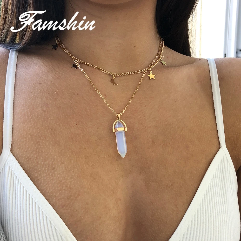 Женское Ожерелье-чокер FAMSHIN модное колье с большим камнем подвеской в виде Луны и