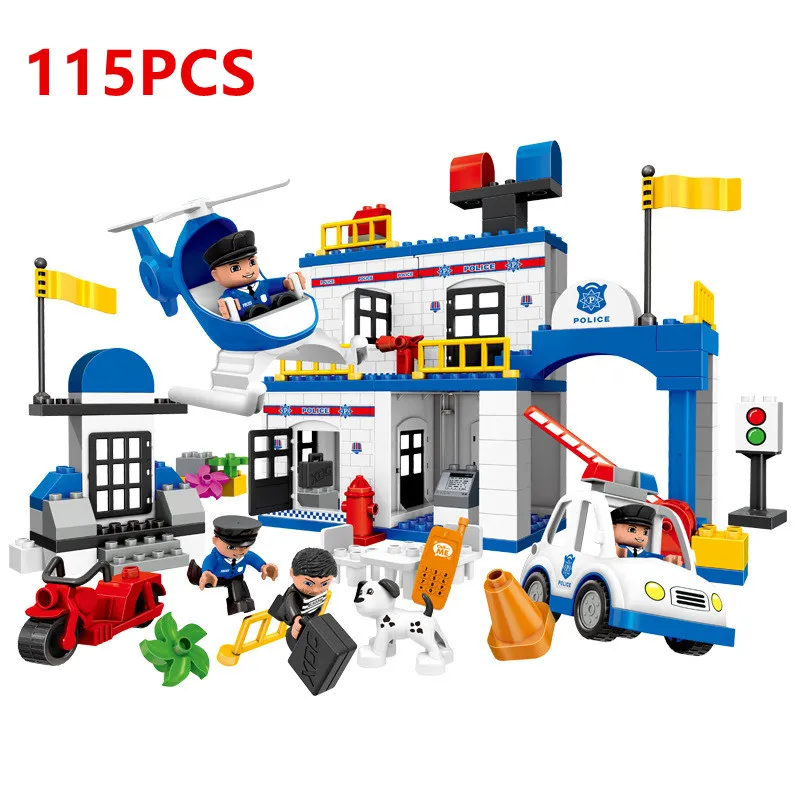 Городская полицейская станция, 3D модель, строительные блоки, кирпичи, развивающие игрушки для детей, совместимы с duploINGlys, полицейские ловят плохих парней