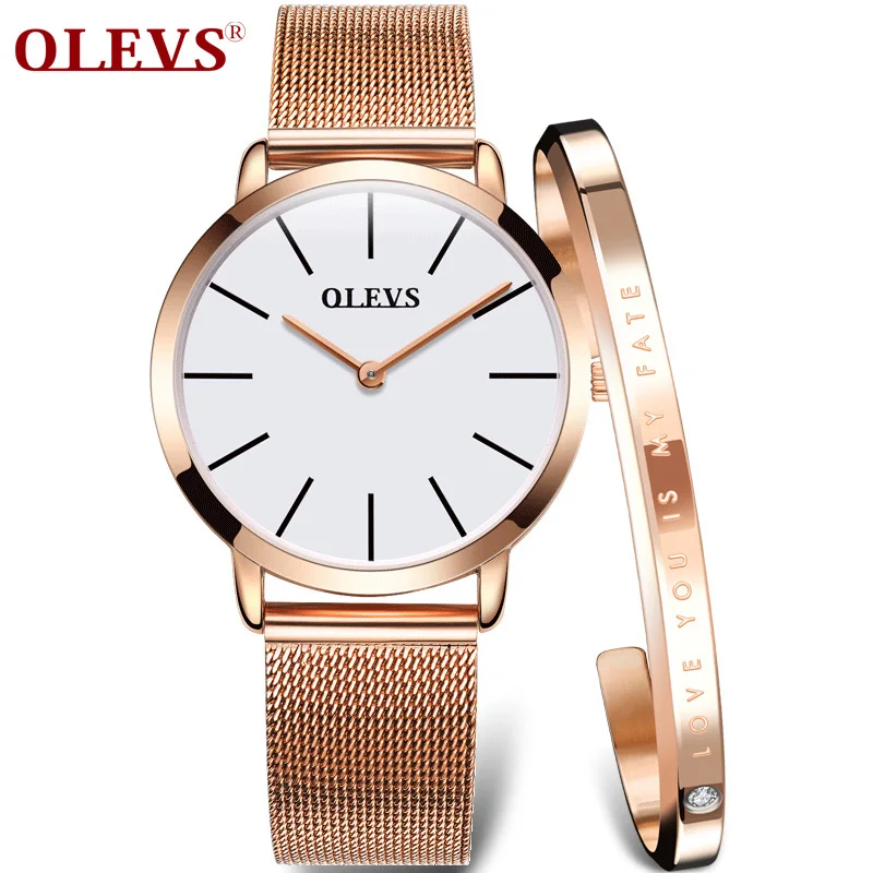 OLEVS, ультра тонкие женские часы, роскошные женские часы, водонепроницаемые, розовое золото, нержавеющая сталь, кварцевые, с календарем, наручные часы, montre femme - Цвет: 68 gold bracelet