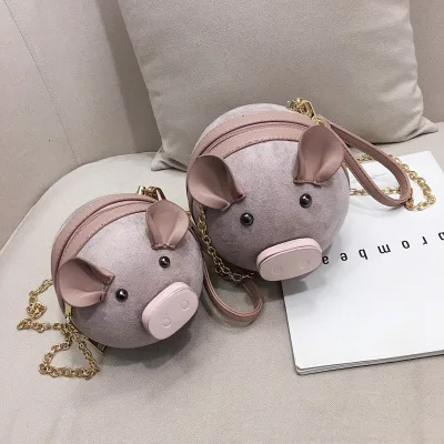 

2019 cute women's handbag Korean suede handbag round pig shoulder bag fashion mini