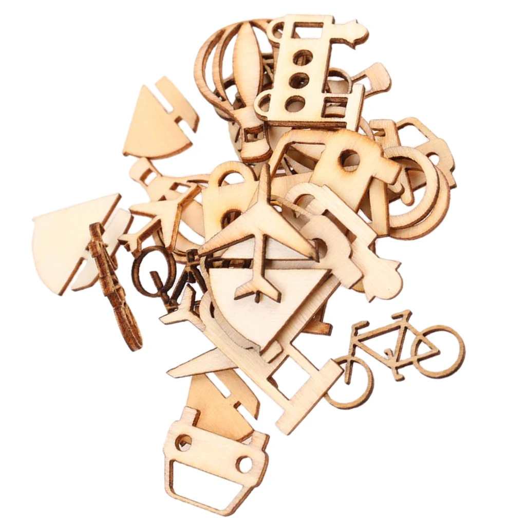 24pcs  Cut Wood Vehicle Shape Embellishments DIY Scrapbooking Art Craft