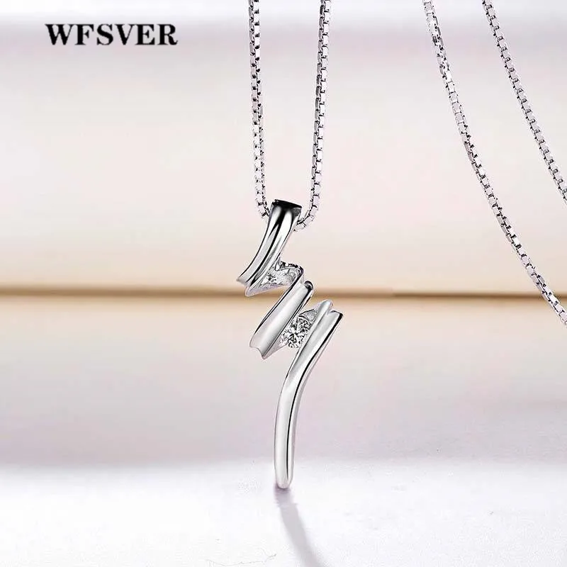 

WFSVER 925 Sterling Silver Necklace For Women Geometric Twist Shape With Crystal Pendant Necklace Korea Style Fine Jewelry Gift