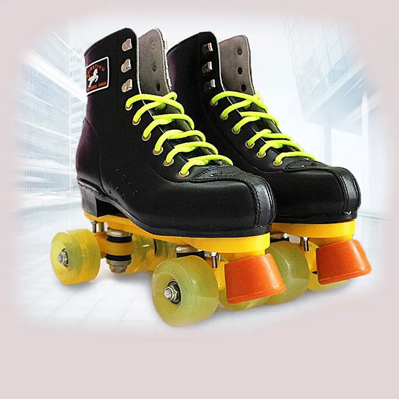 مزدوجة زلاجات دوارة للنساء الرجال أحذية سوداء برقبة اثنين خط الأسطوانة تزلج Patins الإناث Patins Adulto الأسود الكبار أحذية تزلج