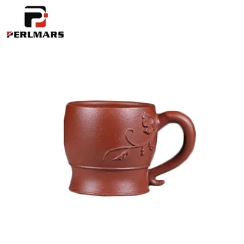 

130ml Yixing Purple Clay Tea Cup Household Decoration Drinkware Relief Pattern Handle Small Tea Cups Master Espresso Coffee Mug