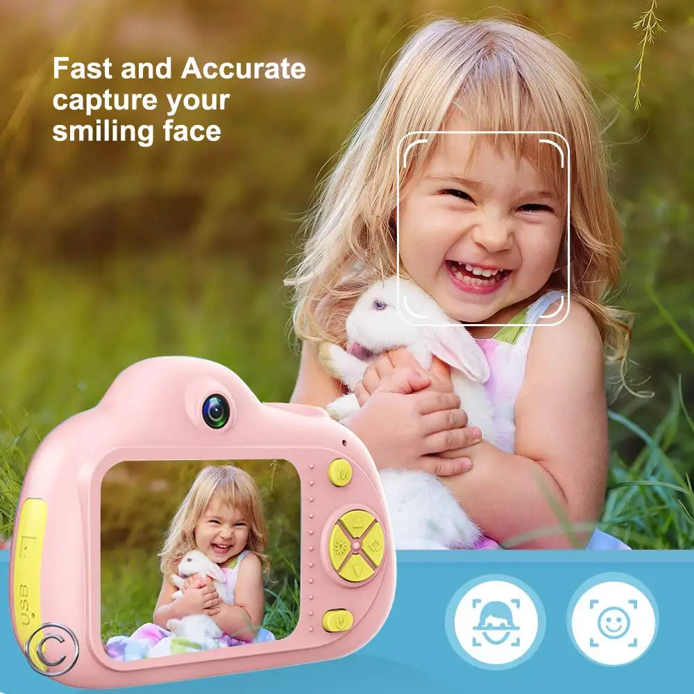 

Kids Camera Mini Carton Digital SLR Smart Camera Dual Lens 2.0inch 12MP Anti-Fall Toy Camera For Boys Girls Christmas Gift