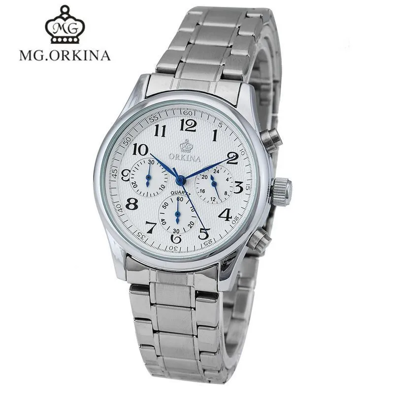 Orkina Relogio Masculino Men s Quartz Stop Watches Stainless Steel Wristwatch Gift Box Free Ship