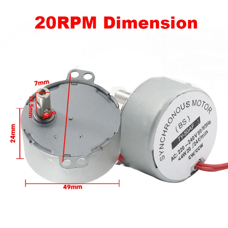 High Quality 220V AC 4W Gear Motor 49KTYZ Permanent Magnetic Synchronism Motor 3RPM 5RPM 10RPM 20RPM 35RPM