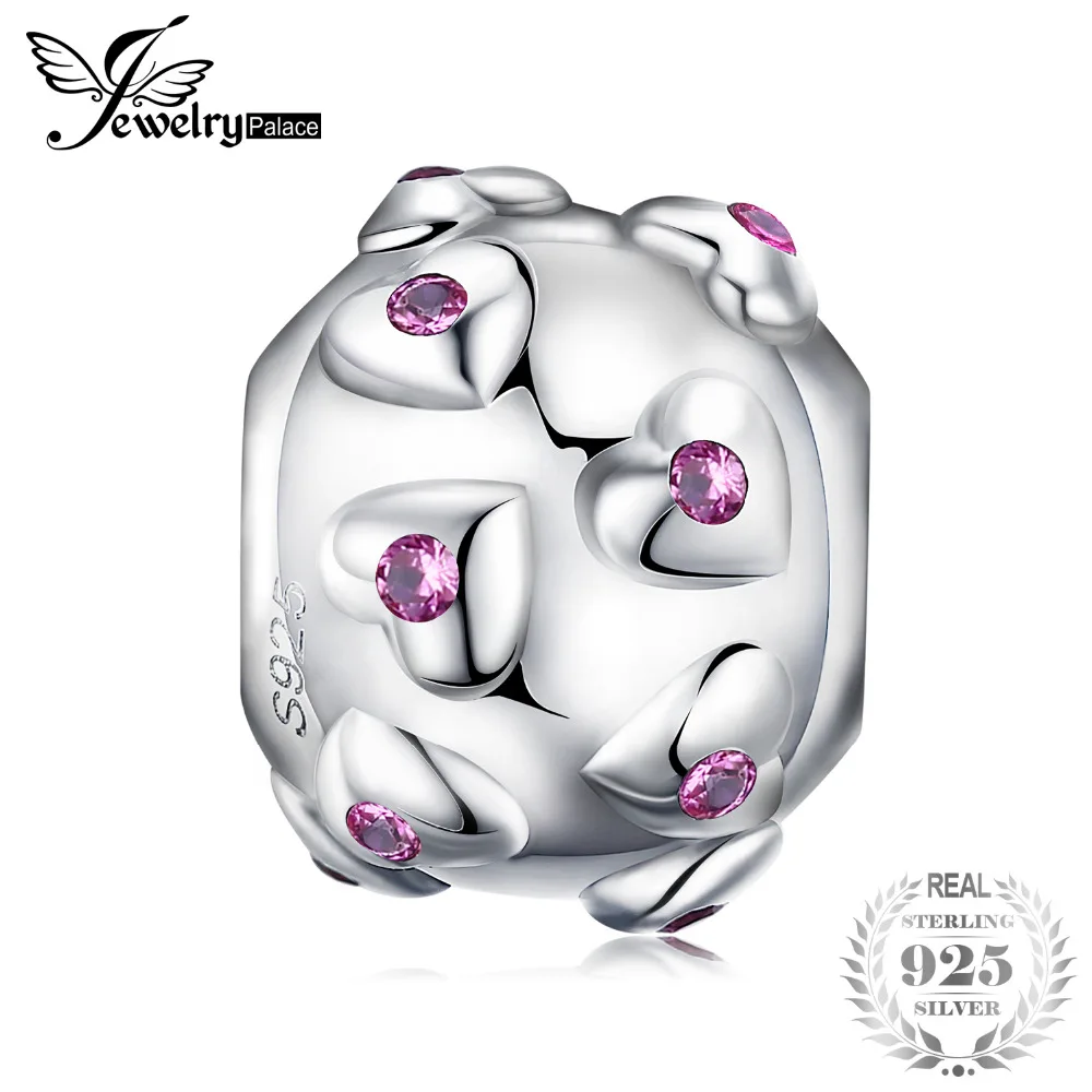 

JewelryPalace 925 Sterling Silver Created Ruby Dainty Heart Charm Beads Fit Bracelets New Hot Sale For Women As Beautiful Gifts