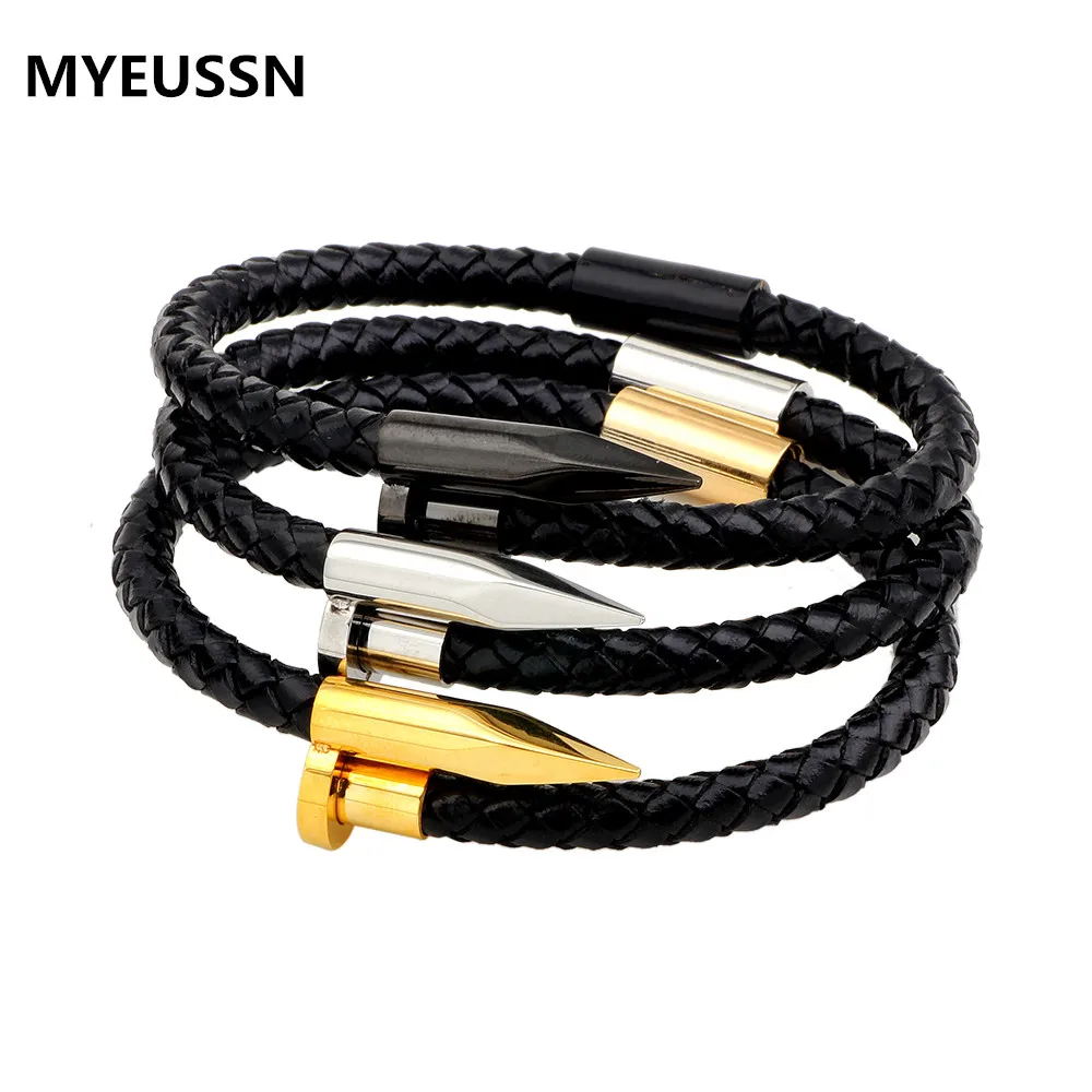 

Men's Genuine Nail Leather Bracelet Bangles Male Jewelry Trendy Braided Brand Charm Men hip hop Bangles jewelry gift
