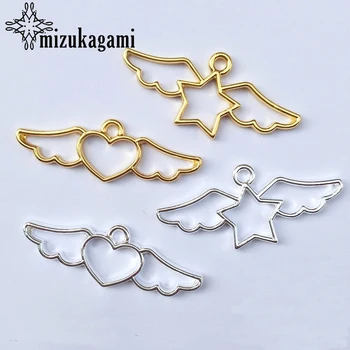 

10pcs/lot Zinc Alloy Hollow Heart Stars With Wings Metal Frame Pendant Gold Charm Bezel Setting Cabochon Setting UV Resin Charms