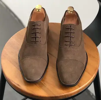 

Handmade Dress Shoes Men Nubuck Genuine Leather Lace Up Smart Casual Shoes Patchwork Sewing Plus Size47 Male Oxfords