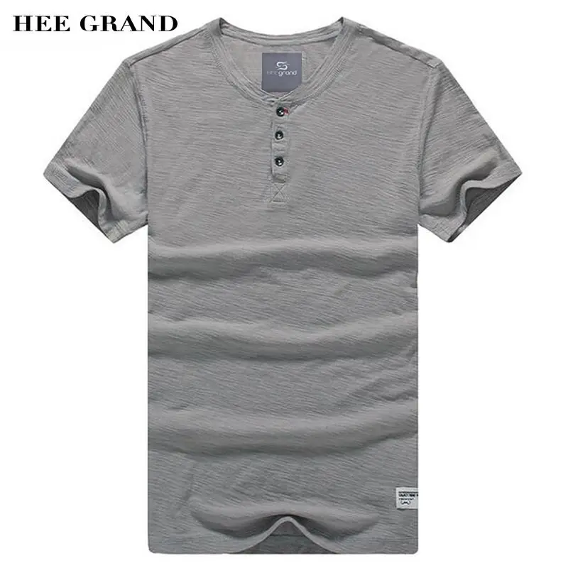 

HEE GRAND Men Casual Summer T- Shirts 2017 New 100% Cotton Breathable Material Button Design Slim Fitted Men Top Tees MTS2376