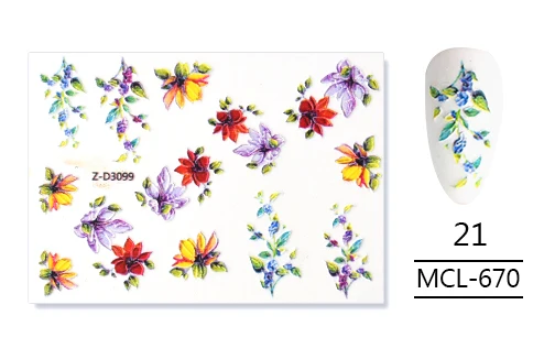 1 шт 3D акриловая Выгравированная наклейка с цветком для ногтей рельефная наклейка для переноса воды с цветком s летний Дизайн Маникюрные наклейки для ногтей водная горка - Цвет: MCL-670-21