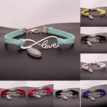 

(10Pcs/Lot) 13Colors Infinity Love Football Bracelet & Bangles Charm Braided Leather Bracelets Sports Jewelry For Women Men